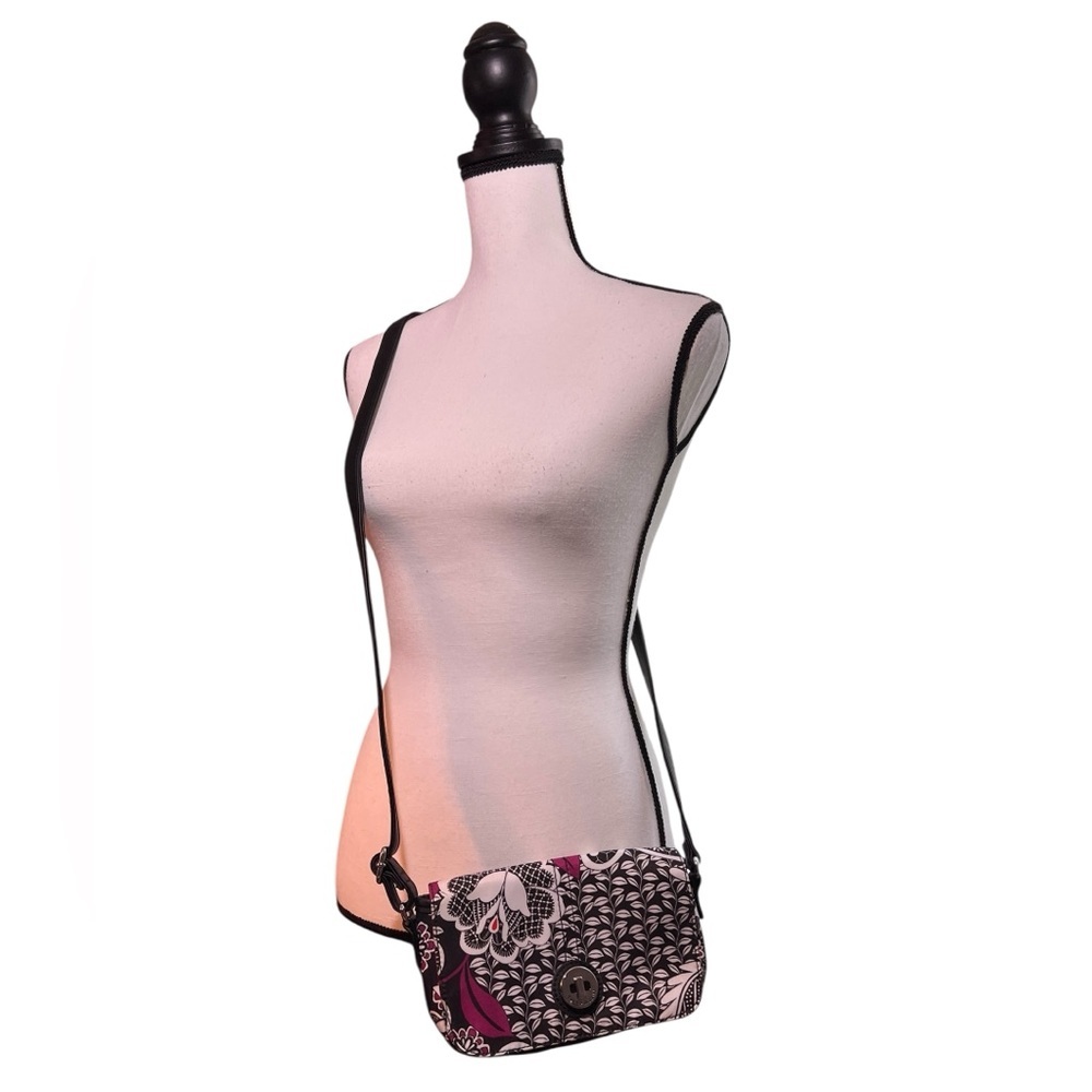 Tyler Rodan Floral Black and White Crossbody Bag with Purple & Orange Accents - Picture 14 of 16